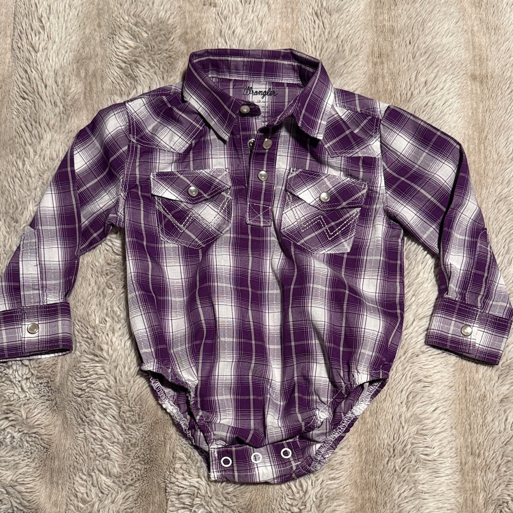 Wrangler Purple and White Plaid Baby Bodysuit